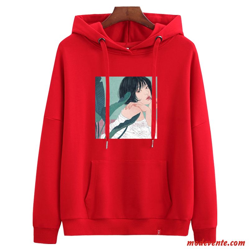 Sweat À Capuche Femme Légère Longues Tendance Une Veste Baggy Manteau Rouge