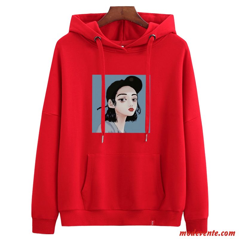 Sweat À Capuche Femme Légère Longues Tendance Une Veste Baggy Manteau Rouge