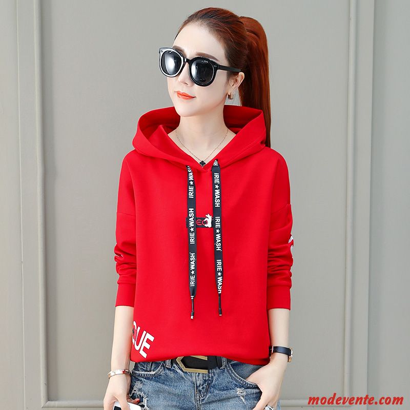 Sweat À Capuche Femme Manteau Baggy Court Hoodies Tendance Printemps Rouge