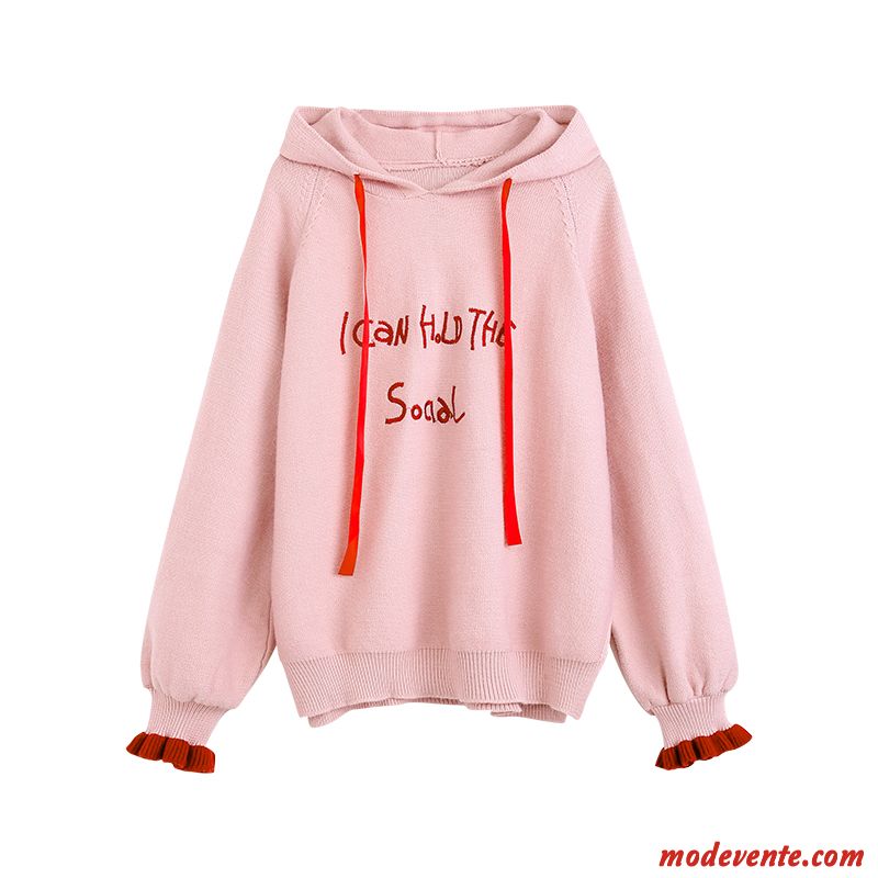 Sweat À Capuche Femme Mince Doux Longues Mode Une Veste Baggy Rose