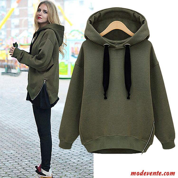 Sweat À Capuche Femme Plus De Velours Baggy Une Veste Épaissir Printemps Longue Vert