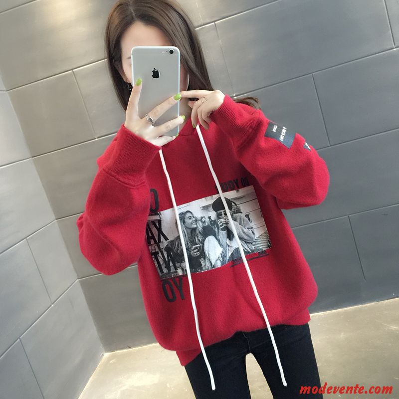 Sweat À Capuche Femme Printemps L'automne Tendance Étudiant Hoodies Manteau Blanc Rouge