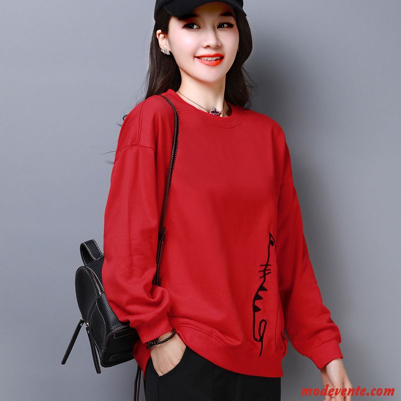 Sweat À Capuche Femme Pullovers Longues Hoodies Une Veste Coton Bio Printemps Rouge