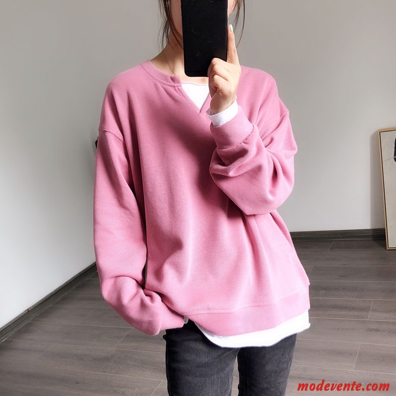 Sweat À Capuche Femme Une Veste Hiver L'automne Deux-pièces Col Rond Hoodies Rose