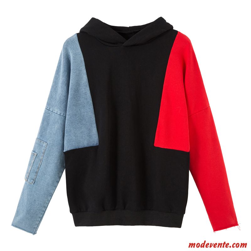 Sweat À Capuche Femme Une Veste L'automne Longues Baggy Tendance Hoodies Couleur De Contraste Rouge