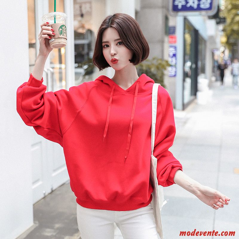 Sweat À Capuche Femme Une Veste Longues Ultra Légère Étudiant Hoodies Pure Rouge