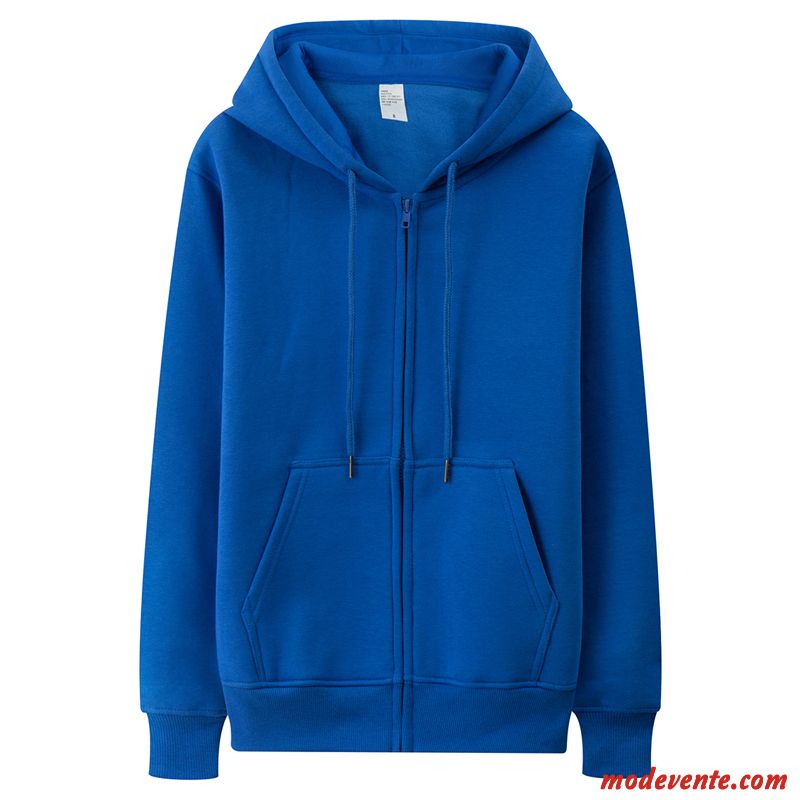 Sweat À Capuche Homme Baggy Plus De Velours Manteau Fermeture Éclair Fantaisie Cardigan Pure Bleu