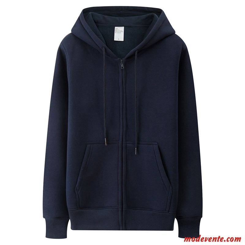 Sweat À Capuche Homme Baggy Plus De Velours Manteau Fermeture Éclair Fantaisie Cardigan Pure Bleu