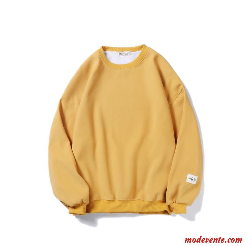 Sweat À Capuche Homme Baggy Étudiant Manteau Printemps Col Rond Jeunesse Jaune