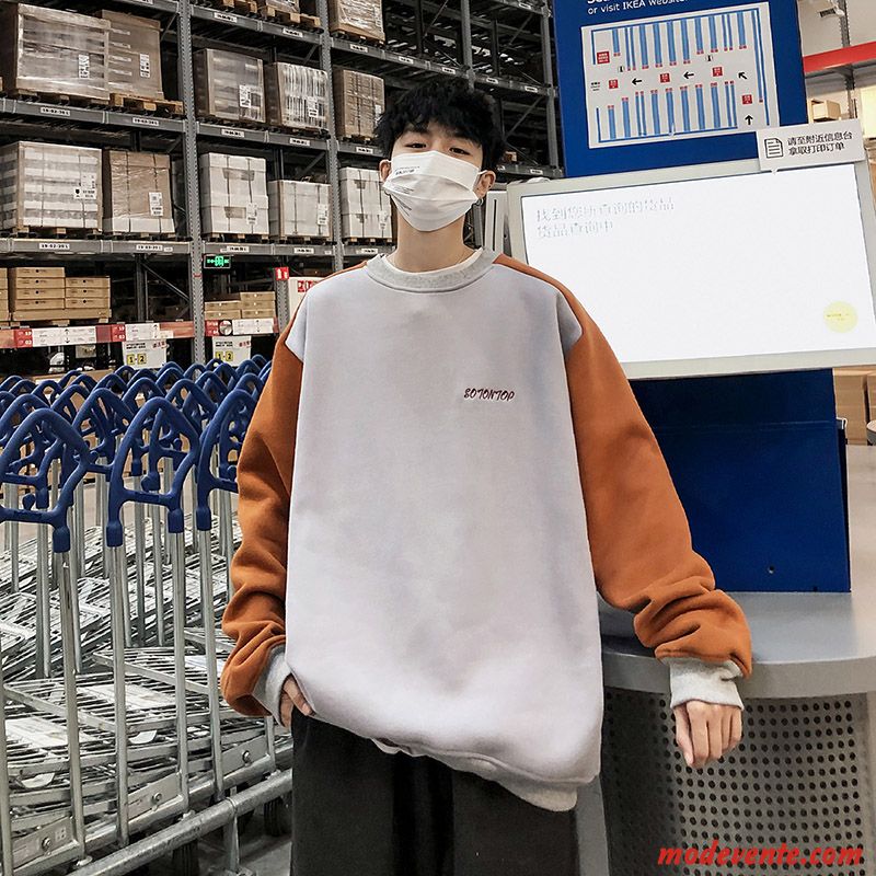 Sweat À Capuche Homme Beau Légère Baggy Une Veste Col Rond Tendance Bleu