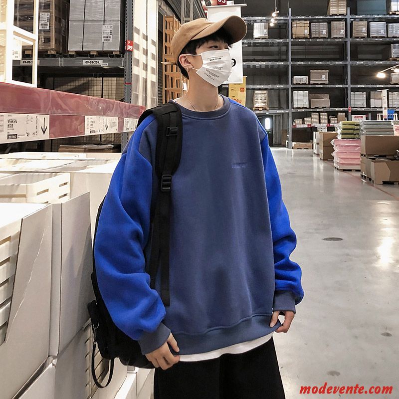 Sweat À Capuche Homme Beau Légère Baggy Une Veste Col Rond Tendance Bleu