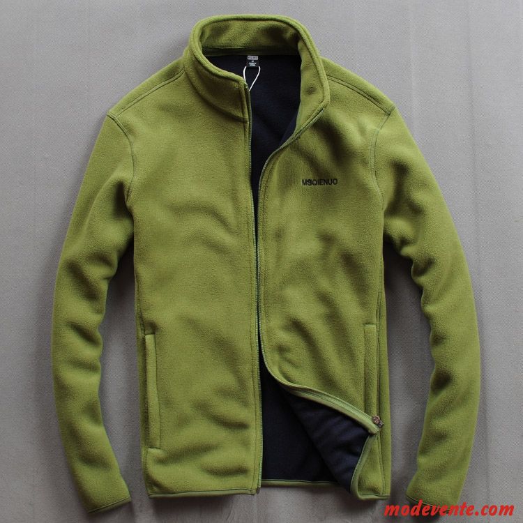 Sweat À Capuche Homme Classique Épaissir Printemps L'automne Simple Col Mandarin Couleur De Contraste Vert