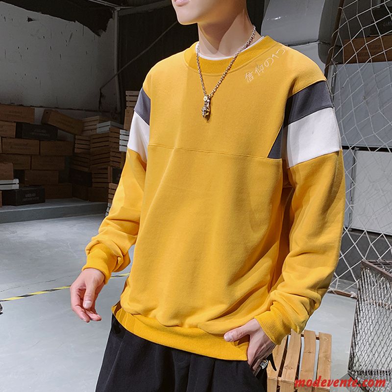 Sweat À Capuche Homme Décontractée Hip Hop Marque De Tendance L'automne Une Veste Personnalité Couleur De Contraste Jaune