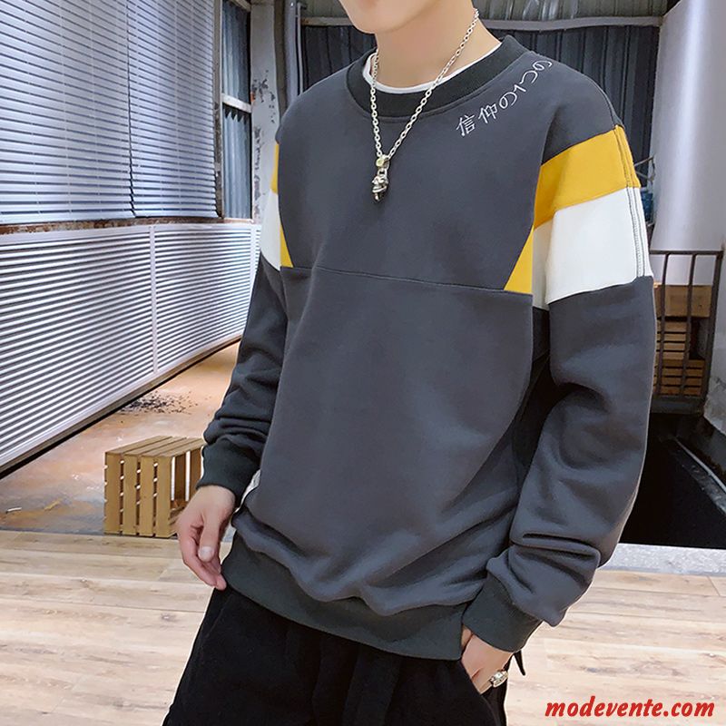 Sweat À Capuche Homme Décontractée Hip Hop Marque De Tendance L'automne Une Veste Personnalité Couleur De Contraste Jaune