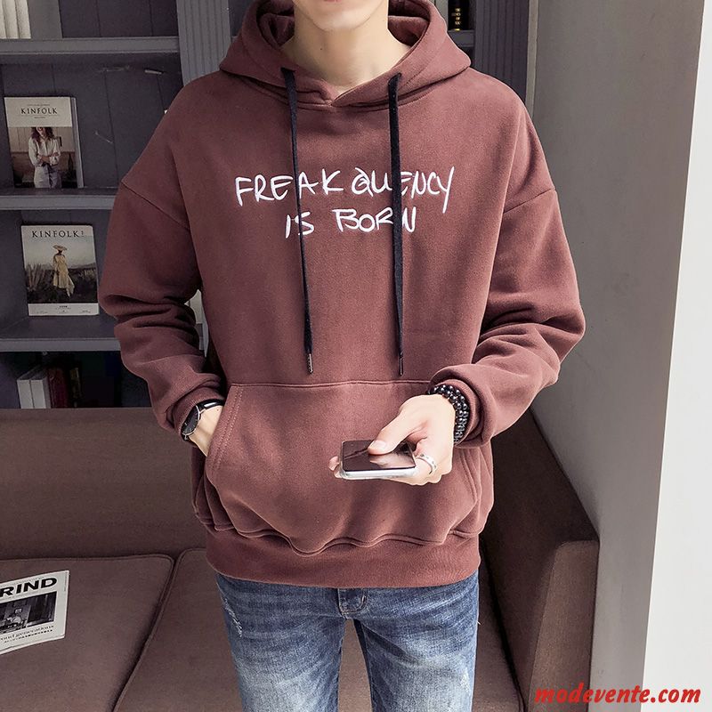 Sweat À Capuche Homme Les Adolescents Baggy L'automne Étudiant Broderie Tendance Marron