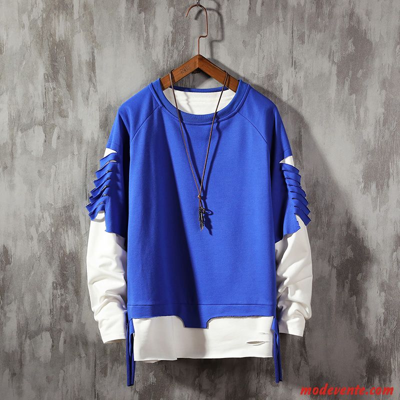 Sweat À Capuche Homme Légère Une Veste L'automne Col Rond Baggy Longues Bleu