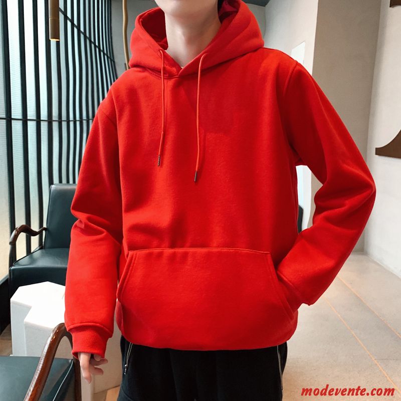 Sweat À Capuche Homme Plus De Velours Décontractée Épaissir Une Veste L'automne Tendance Rouge