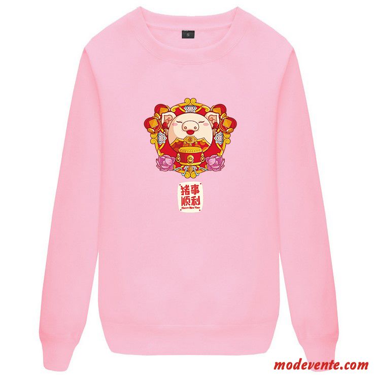 Sweat À Capuche Homme Plus De Velours Légère Col Rond Dessin Animé Femme L'automne Rouge