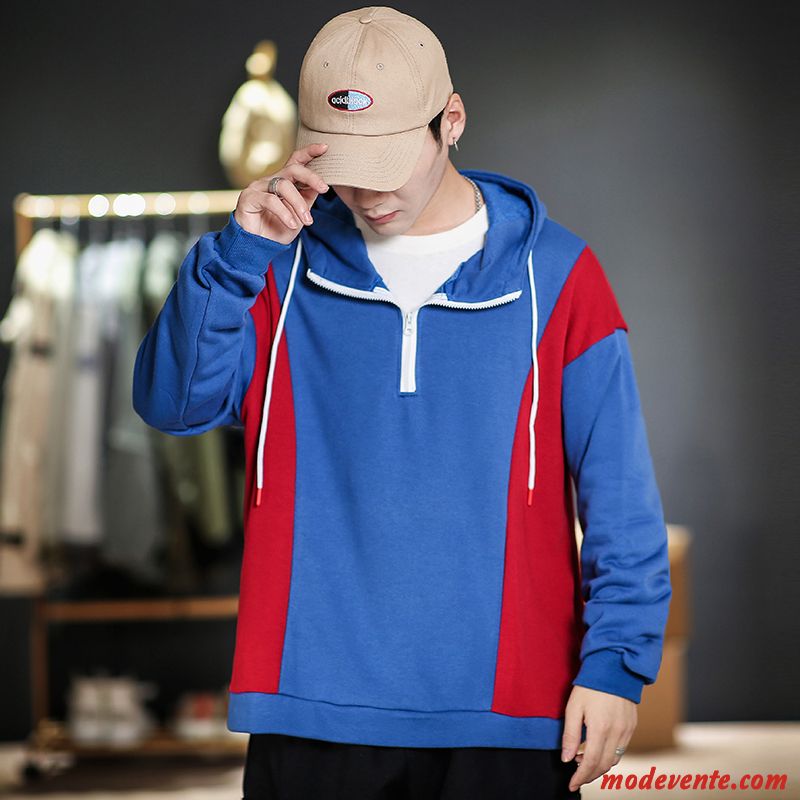 Sweat À Capuche Homme Printemps Hip Hop Longues Manteau Pullovers Marque De Tendance Couleurs Mixtes Bleu