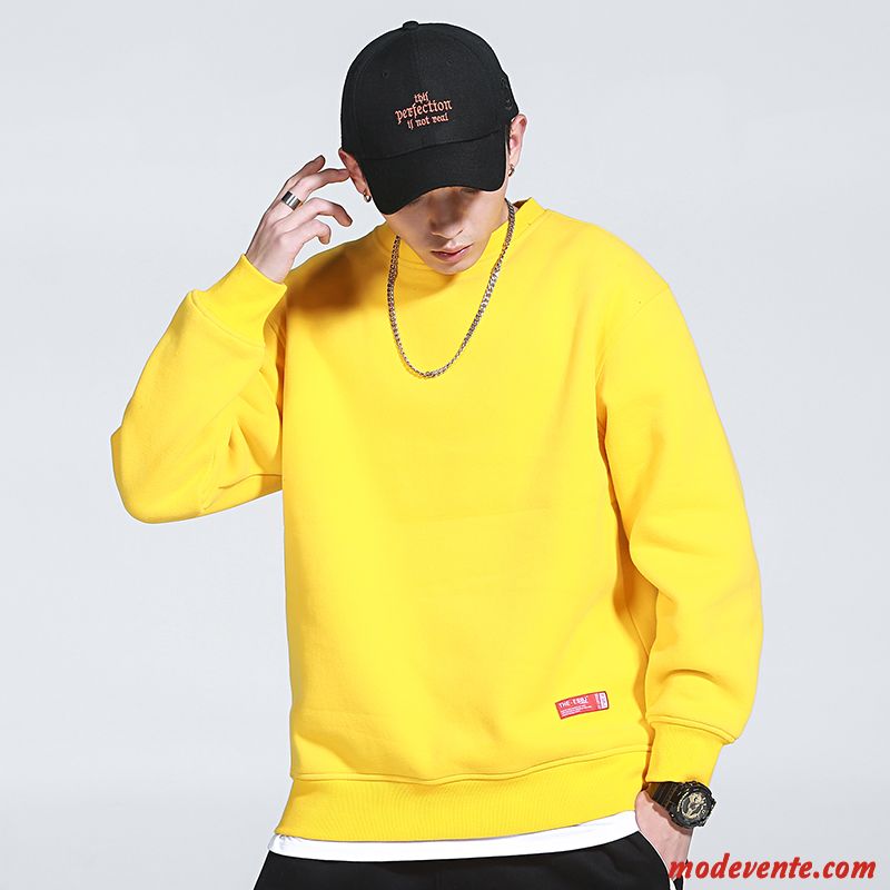 Sweat À Capuche Homme Printemps Ultra Marque De Tendance Fantaisie Longues Plus De Velours Pure Jaune