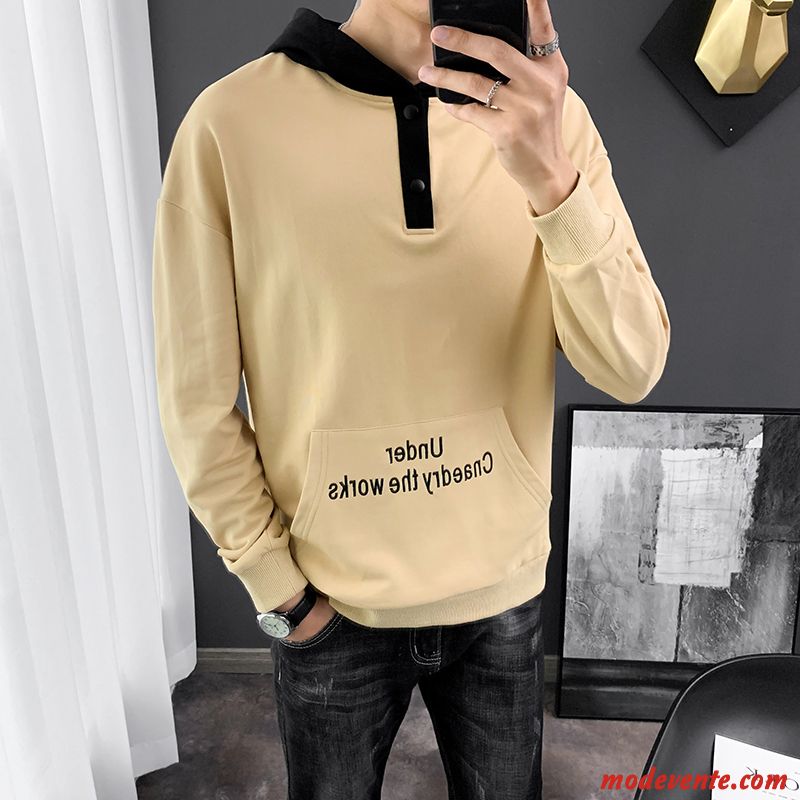 Sweat À Capuche Homme Pullovers Kaki Tendance Les Adolescents Beau Une Veste