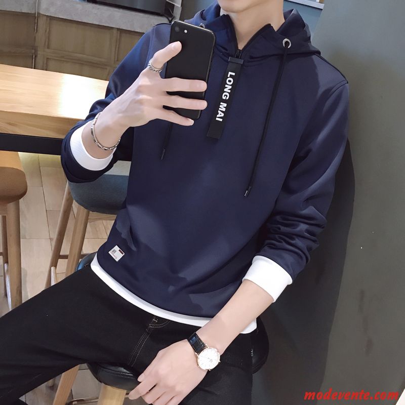 Sweat À Capuche Homme Slim Jeunesse Étudiant Pullovers Beau Printemps Bleu