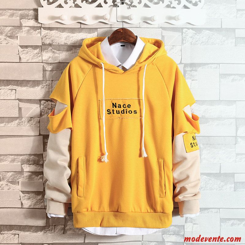 Sweat À Capuche Homme Une Veste L'automne Baggy Printemps Étudiant Tendance Jaune