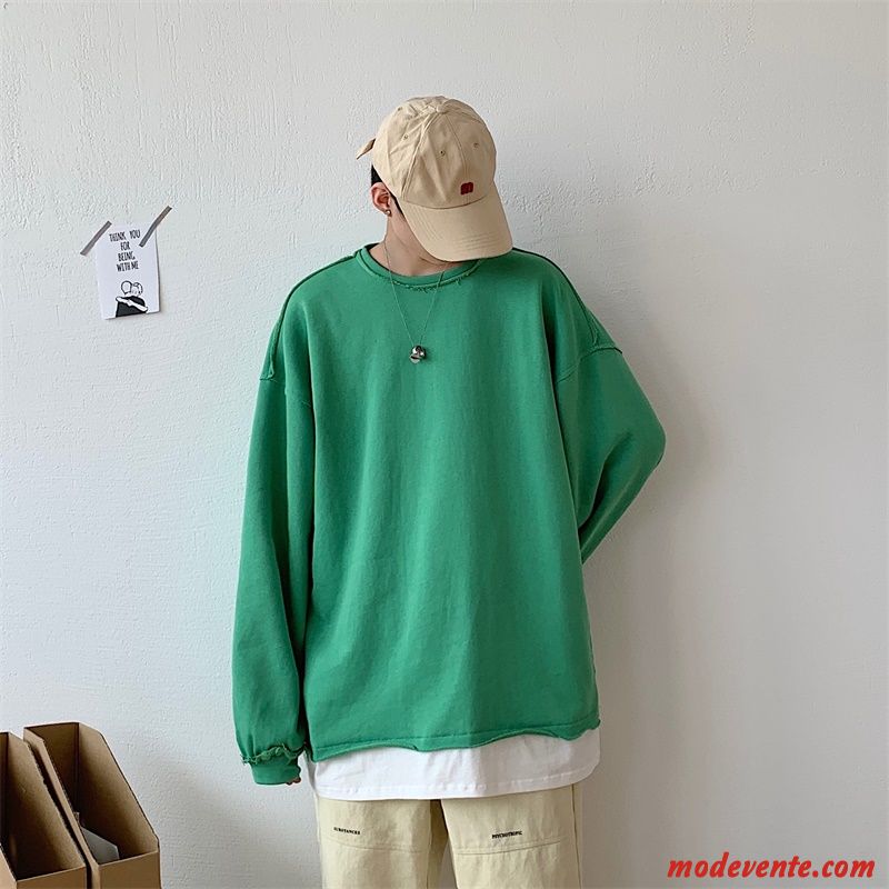 Sweat À Capuche Homme Épissure Beau Arrêtez-vous Baggy Simple Tendance Couleur De Contraste Vert