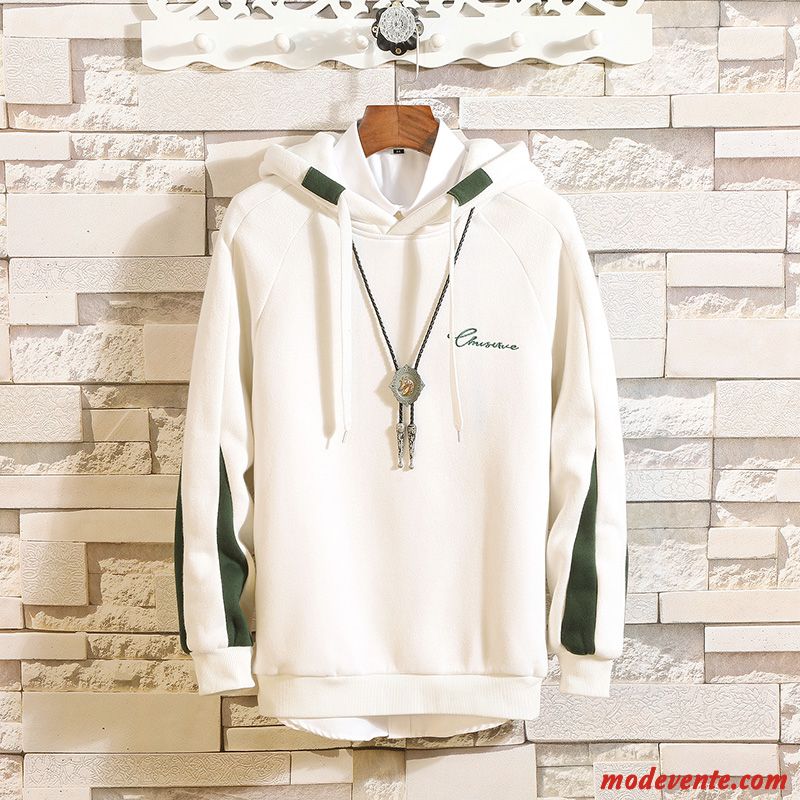 Sweat À Capuche Homme Étudiant Manteau Printemps Tendance Plus De Velours L'automne Blanc Vert