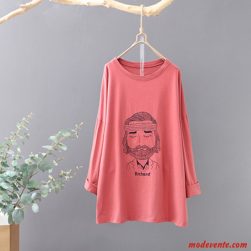 T-shirt Femme Art Printemps Baggy Pullovers Broderie Une Veste Rouge
