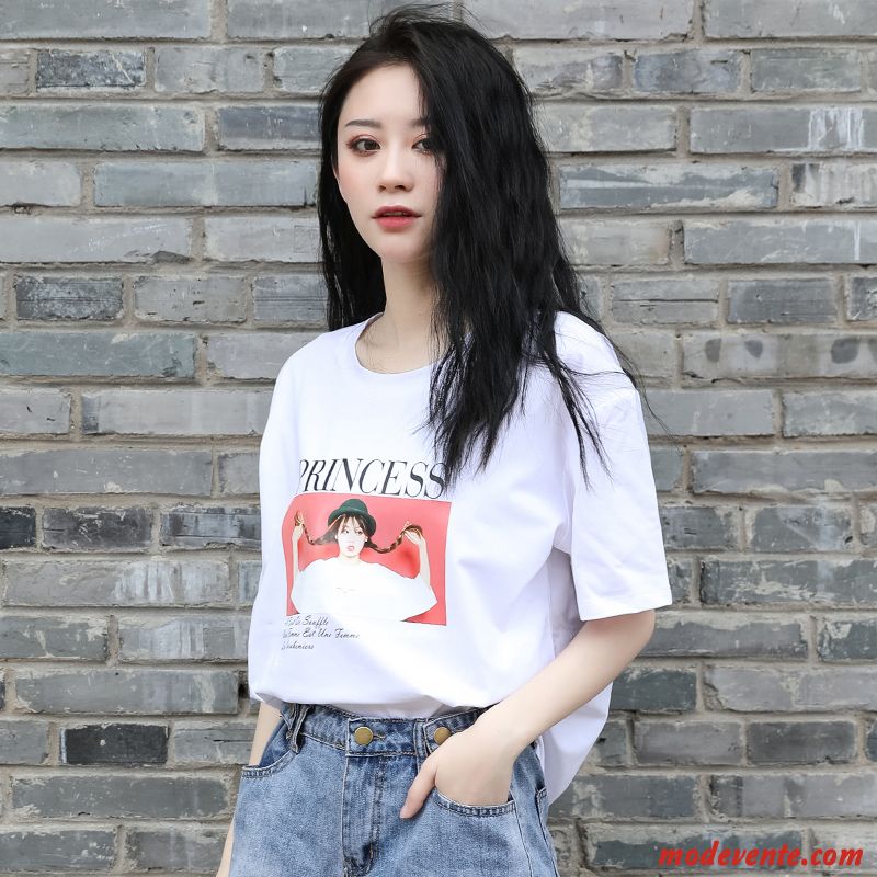 T-shirt Femme Baggy Ultra Tendance Été Une Veste Courte Blanc Rouge