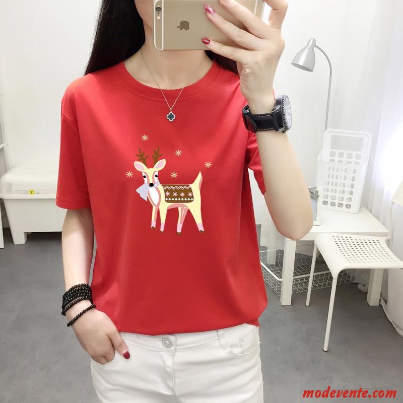 T-shirt Femme Cerf Une Veste Chemise En Bas Été Printemps Courte Blanc Rouge