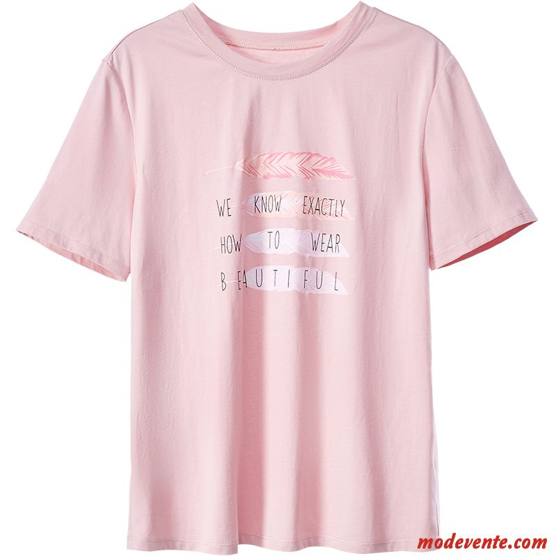 T-shirt Femme Chemise En Bas Courte Lettre La Mode Coton Bio Col Rond Impression