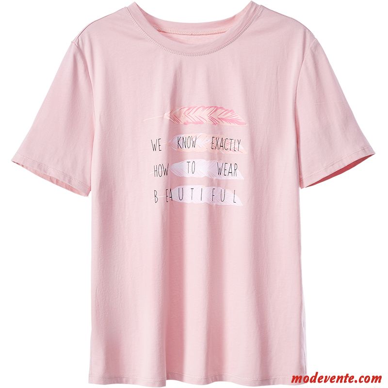 T-shirt Femme Chemise En Bas Courte Lettre La Mode Coton Bio Col Rond Impression