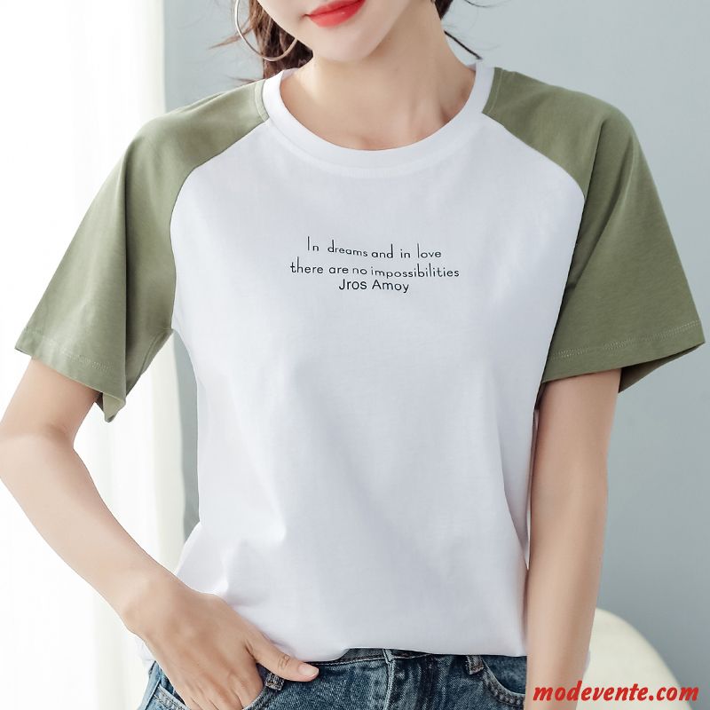 T-shirt Femme Courte Demi Manche Baggy Une Veste Été Coton Bio Blanc
