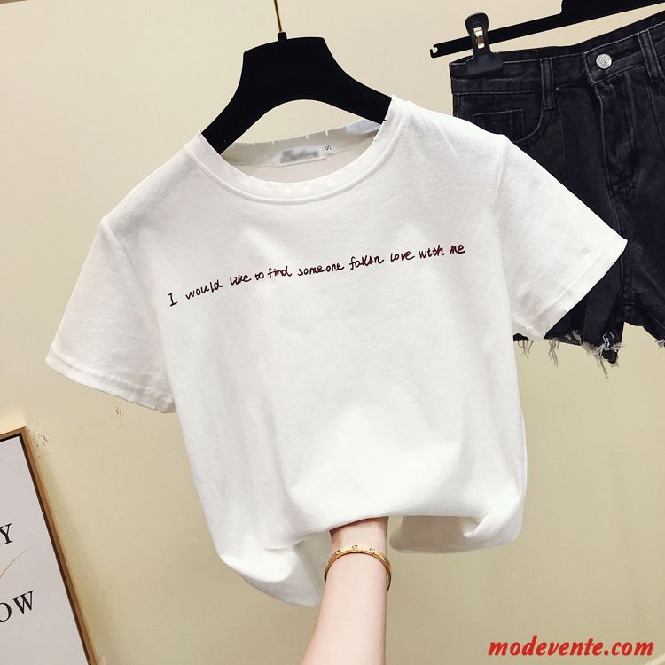 T-shirt Femme Courte Tendance Été Demi Manche Étudiant Une Veste Blanc