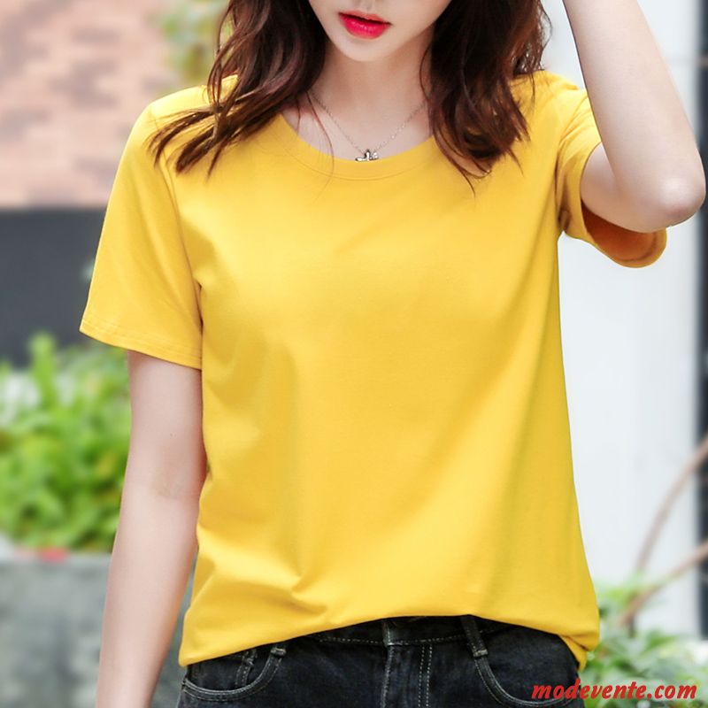 T-shirt Femme Courte Étudiant Coton Bio Tendance Printemps Une Veste Impression Jaune