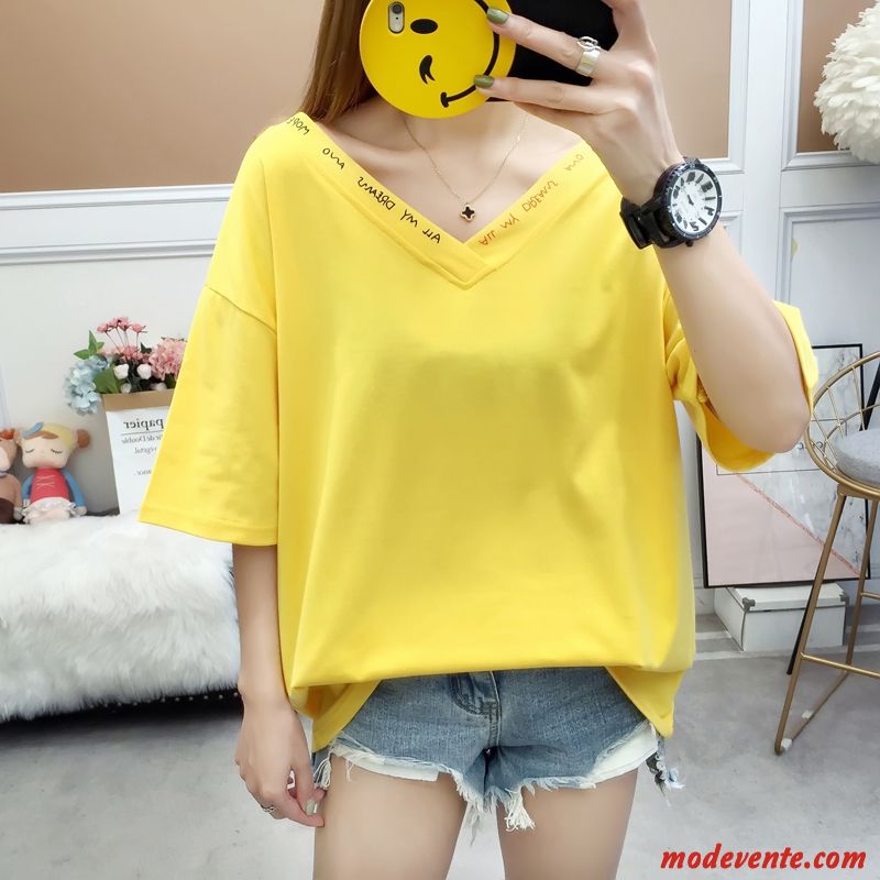 T-shirt Femme Graisse Coton Gros Étudiant Baggy Grande Taille Jaune