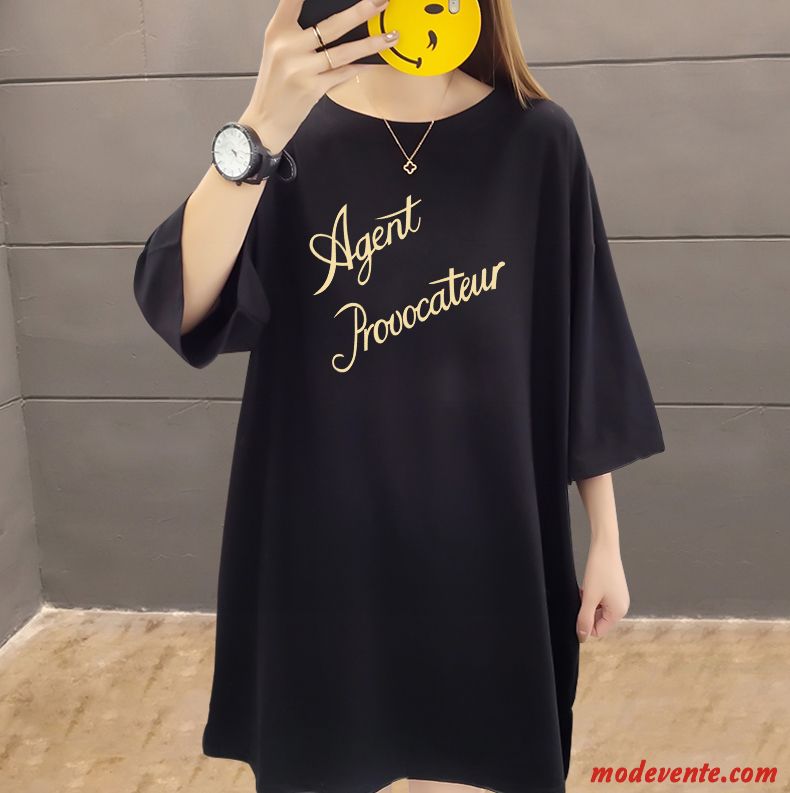 T-shirt Femme Grande Taille Gros Courte Coton Tendance Été Noir