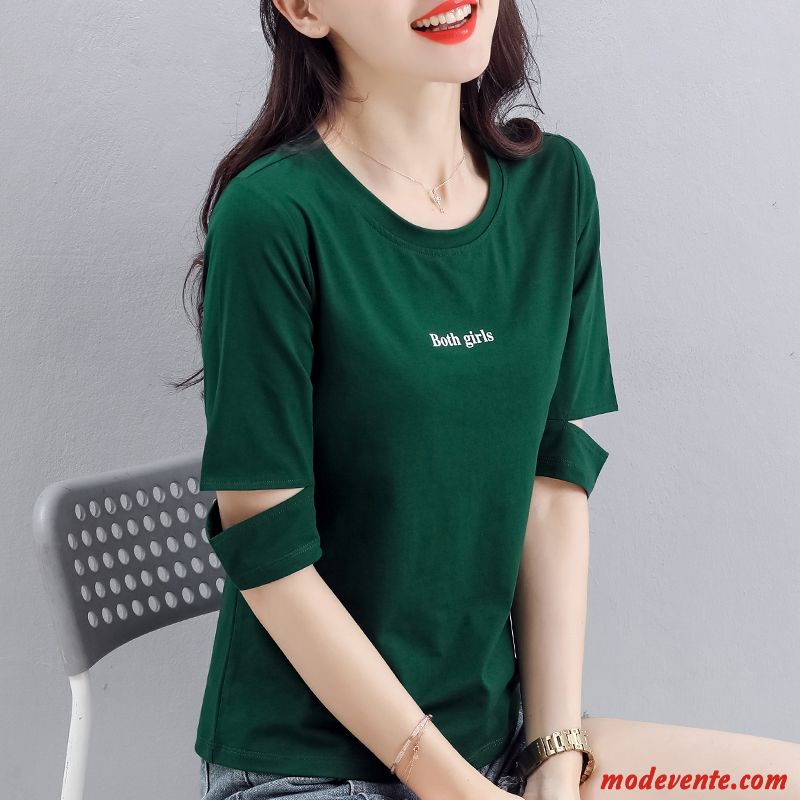 T-shirt Femme Manche Demi Manche Été Tendance Une Veste Coton Bio Noir Rouge