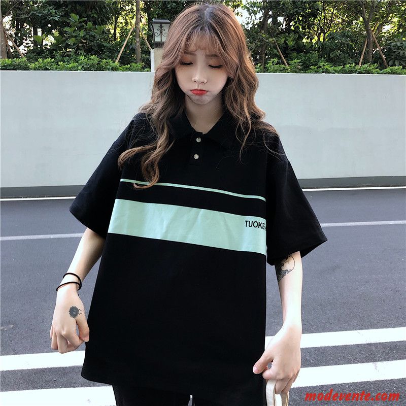 T-shirt Femme Polo Ultra Demi Manche Baggy Tendance Une Veste Noir Rouge