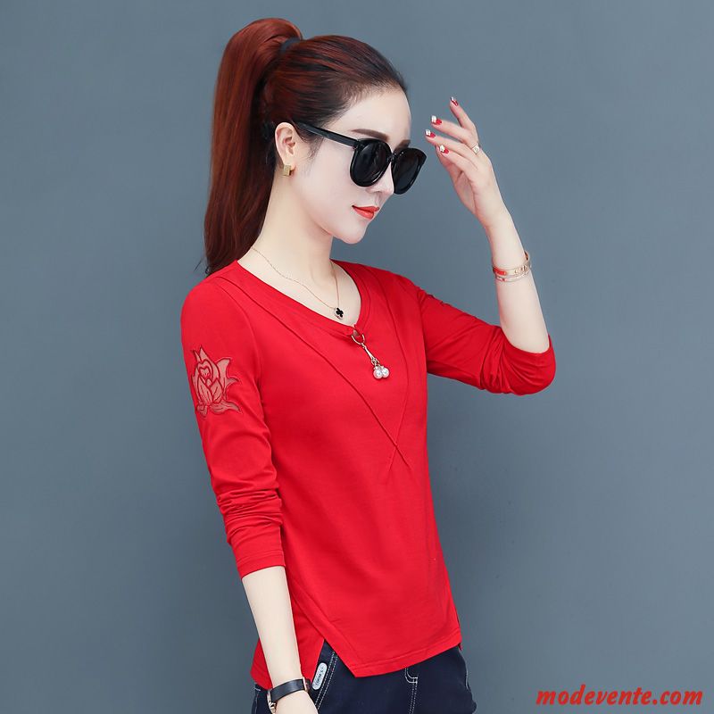 T-shirt Femme Printemps Diviser La Fourchette Une Veste T-shirt Long Slim Court Rouge Rose