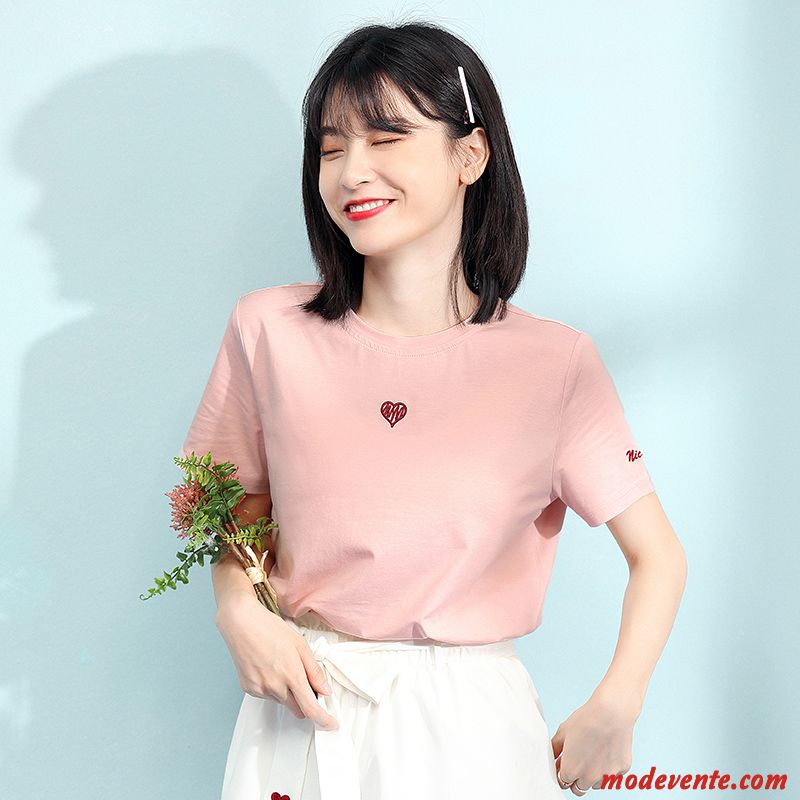 T-shirt Femme Slim Demi Manche Courte Été Une Veste Fille Blanc Violet Rose Vert