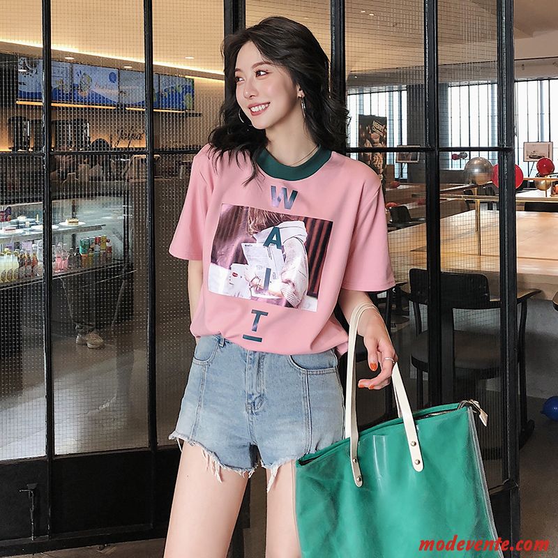 T-shirt Femme Tendance Une Veste Été Courte Baggy Printemps Rose