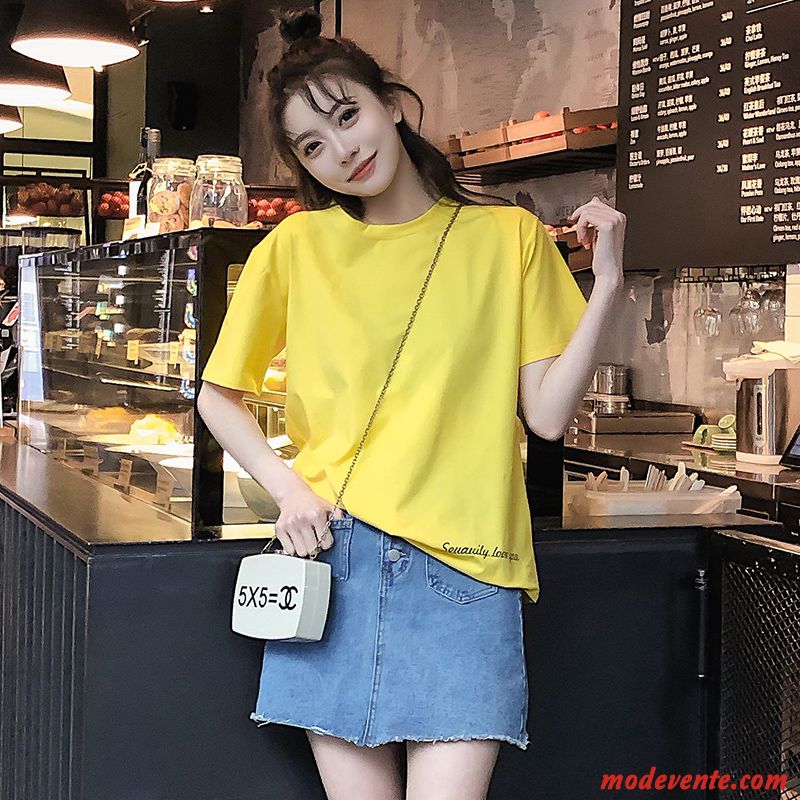 T-shirt Femme Étudiant Baggy Courte Demi Manche Ultra Une Veste Rouge Jaune