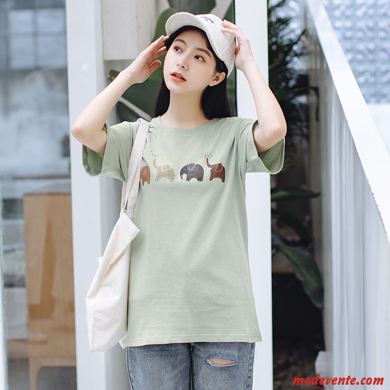 T-shirt Femme Étudiant Chemise En Bas Tendance Courte Baggy Été Vert