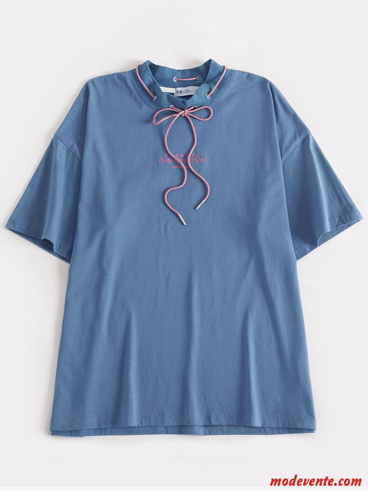 T-shirt Femme Étudiant Fille Une Veste Courte Été Baggy Bleu