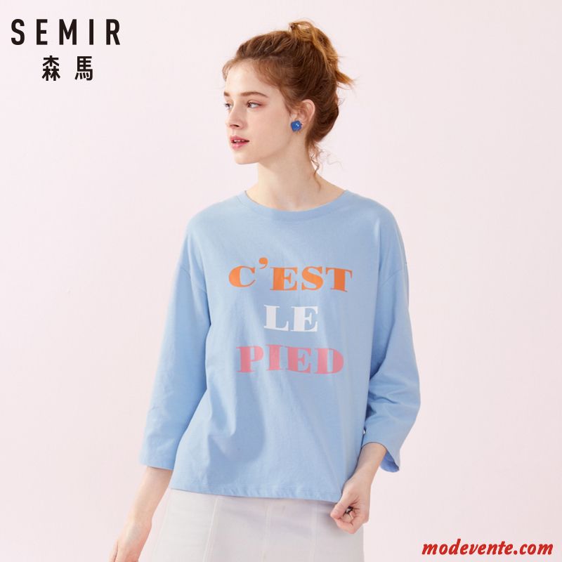 T-shirt Femme Étudiant Printemps Baggy Tendance Manche Une Veste Bleu Blanc