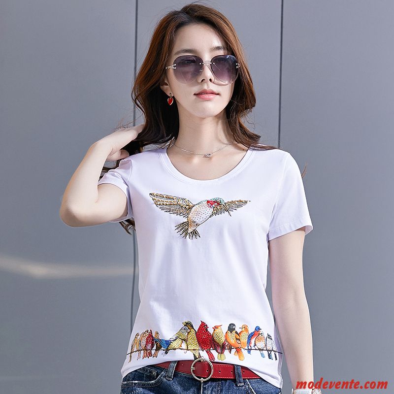 T-shirt Femme Été Coton Bio Mince Broderie Une Veste Courte Noir