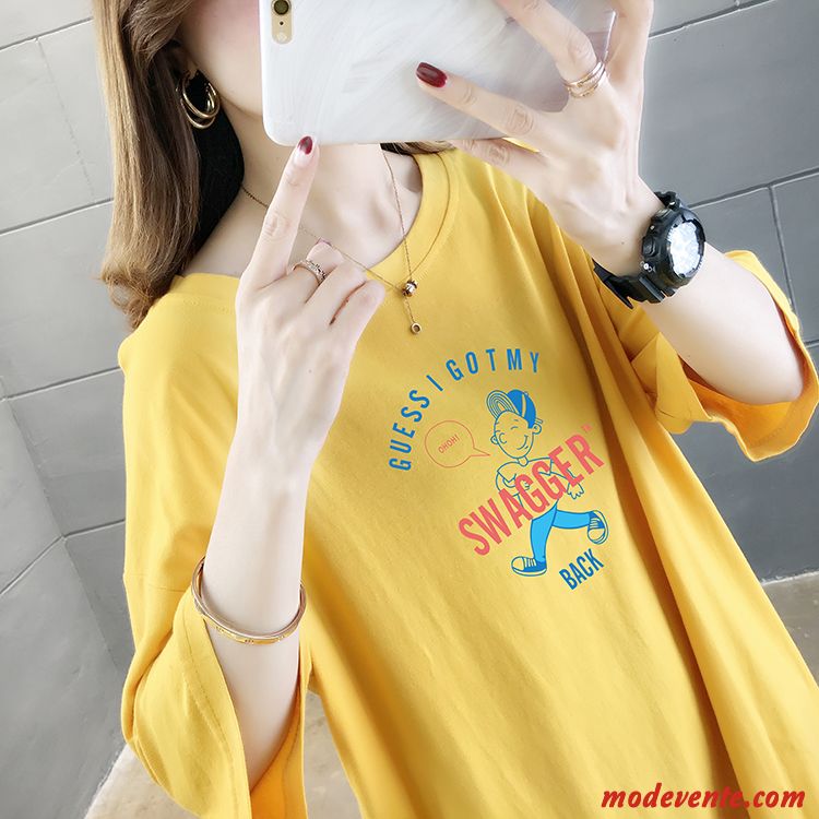 T-shirt Femme Été Courte Demi Manche Baggy Ultra Tendance Jaune